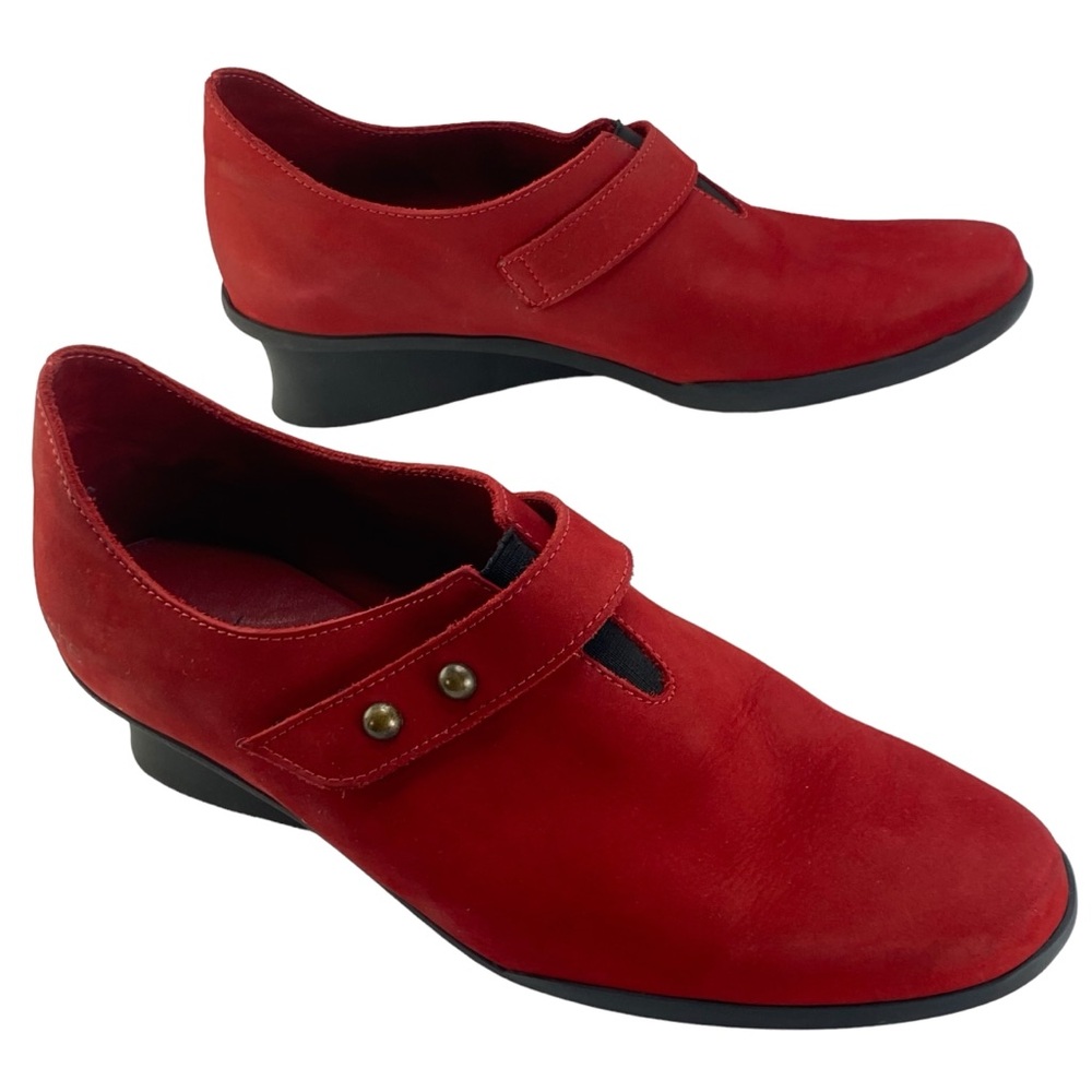 Arche Red Suede Mary Jane Strap Flats